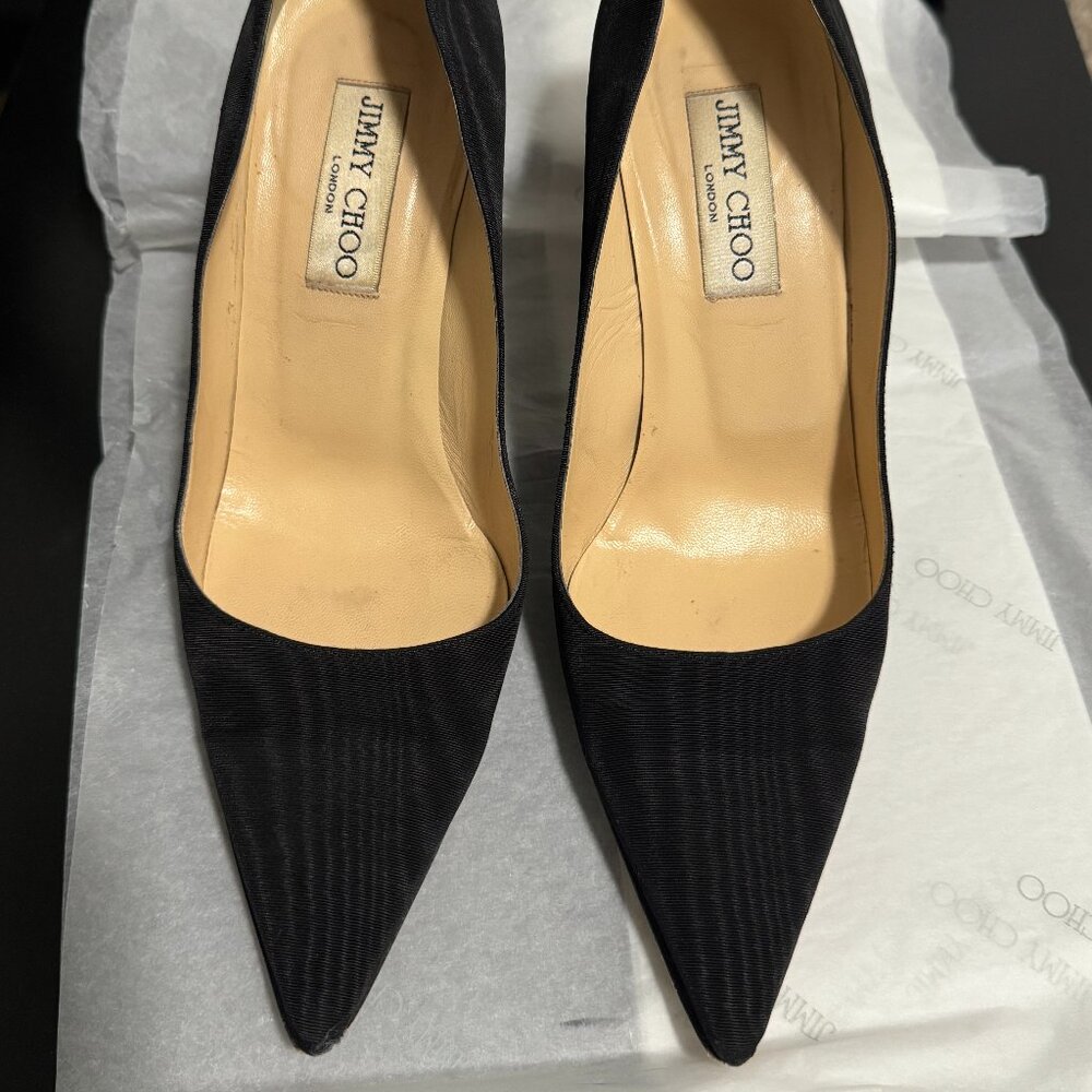 2005 Jimmy Choo Embasy 37.5 Black Silk Moiré